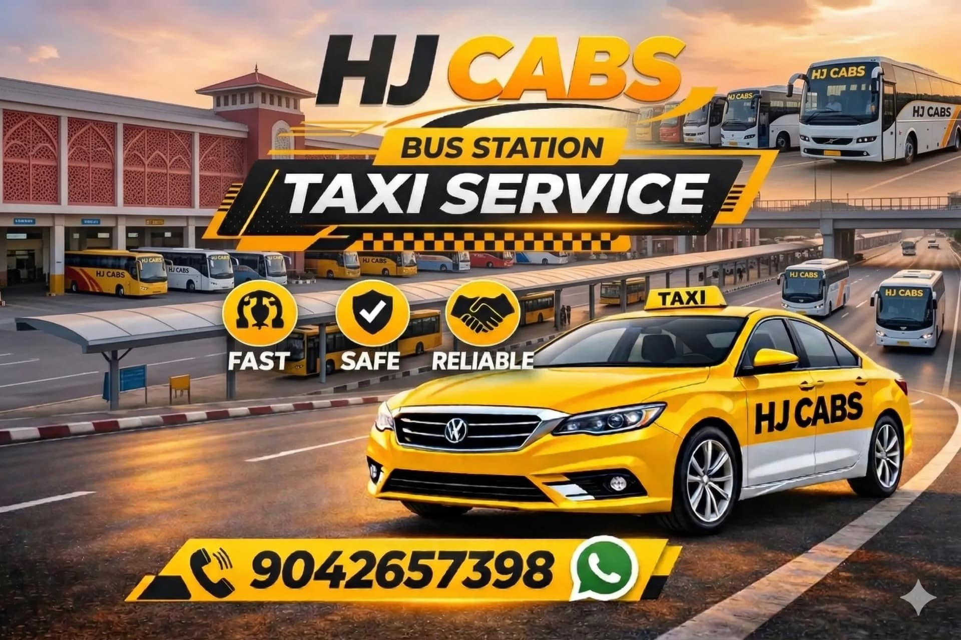 HJ Cabs taxi waiting at CMBT Koyambedu bus stand exit gate