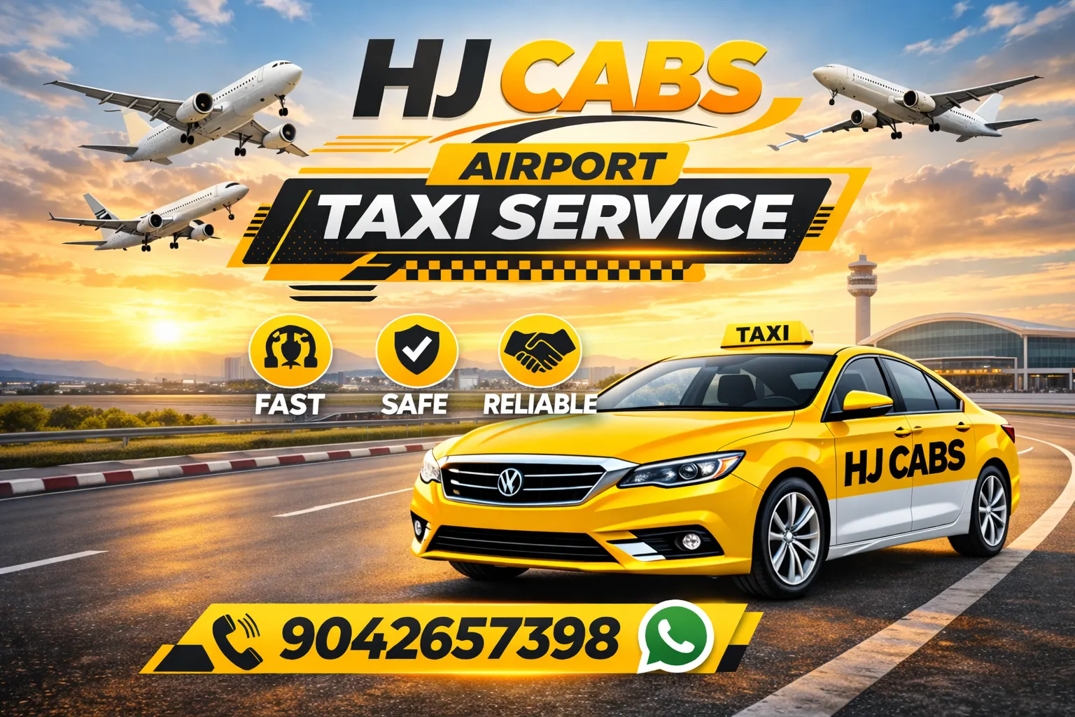 HJ Cabs taxi waiting at Coimbatore International Airport (CJB) arrivals exit