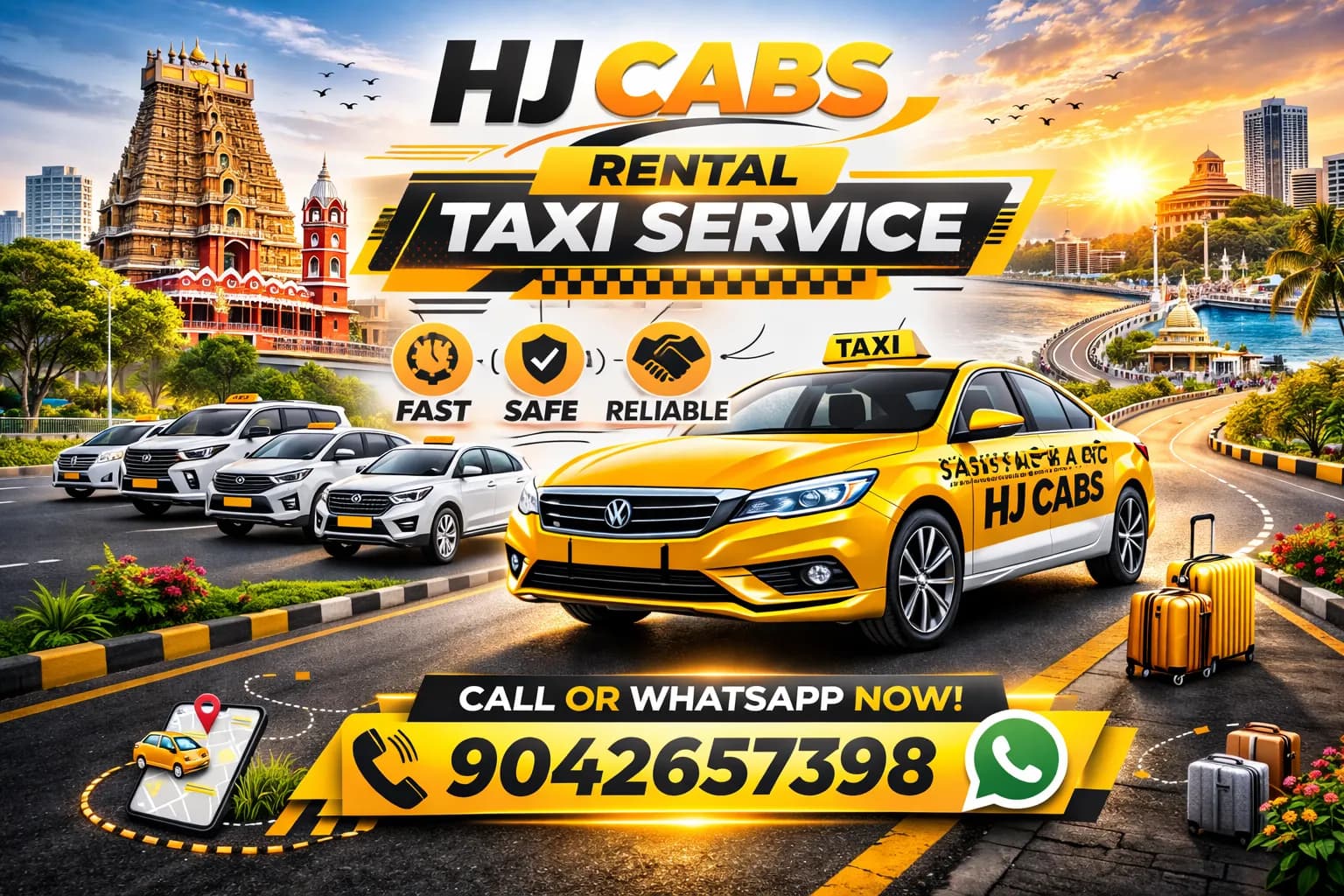 HJ Cabs rental cab waiting outside in Chennai for a city package booking